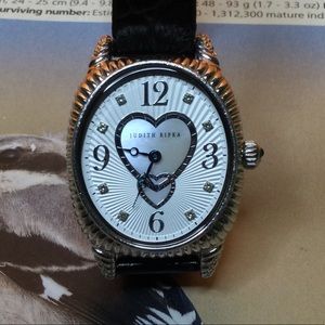 JUDITH RIPKA STERLING CASE MOP DOUBLE HEART WATCH